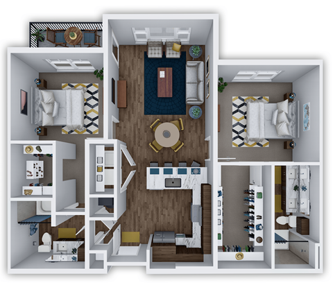 Floor plan for 2 beds, 2 baths, 1139 sqft